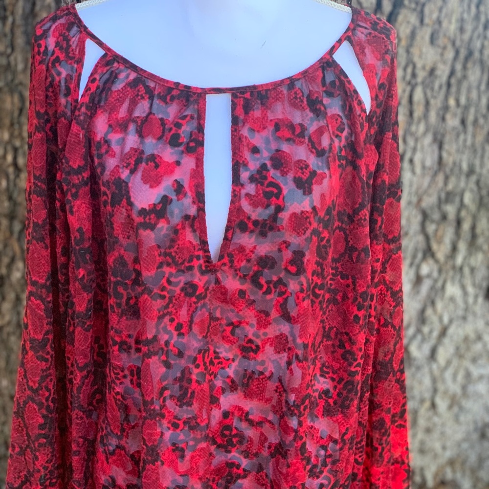 Lane Bryant Candy apple red and black animal print blouse- 2x